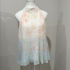 Orange Sleeveless Relaxed Tunic with Pleats